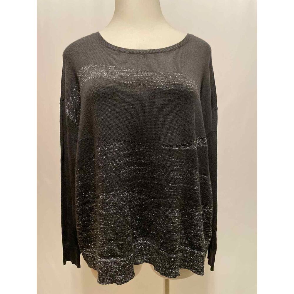 Size 2X Sejour Black and Silver Print Casual Top‎